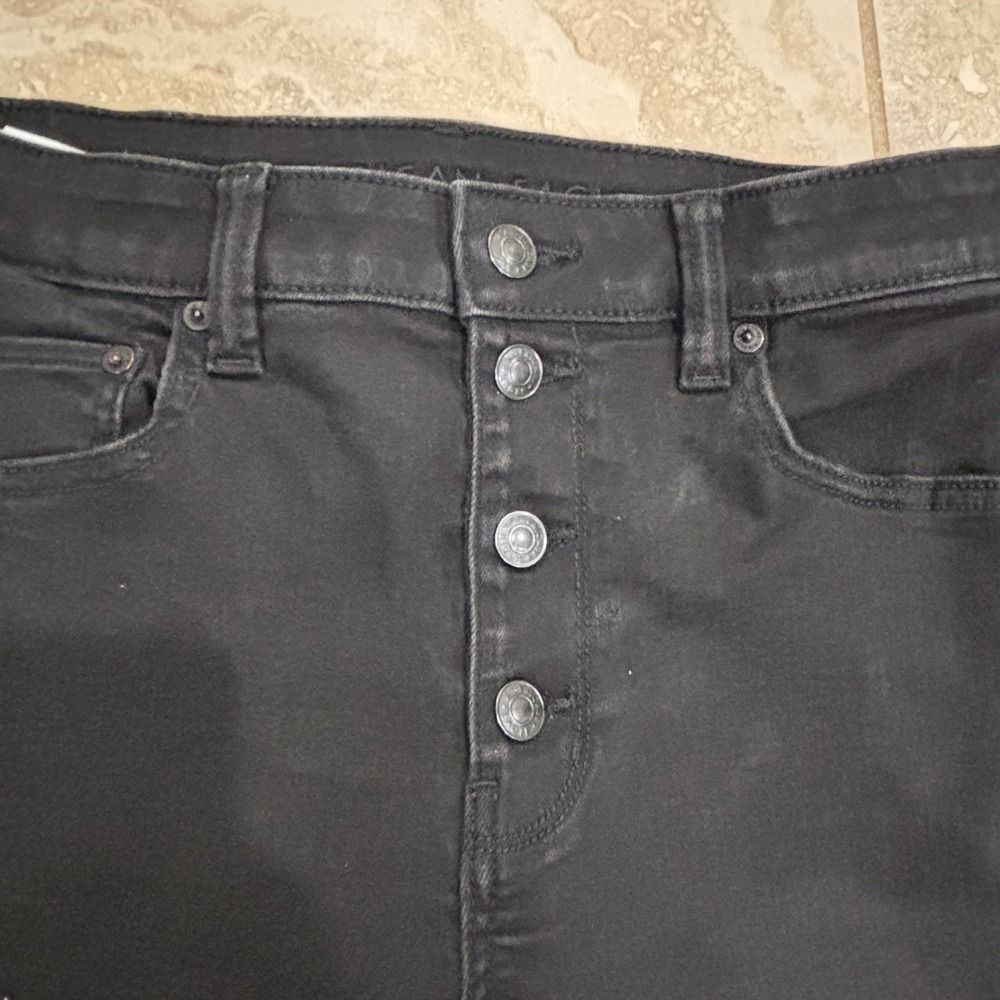 American Eagle Festival Flare Jeans Black High Rise Button Fly Womens 12 Regular - Picture 9 of 13